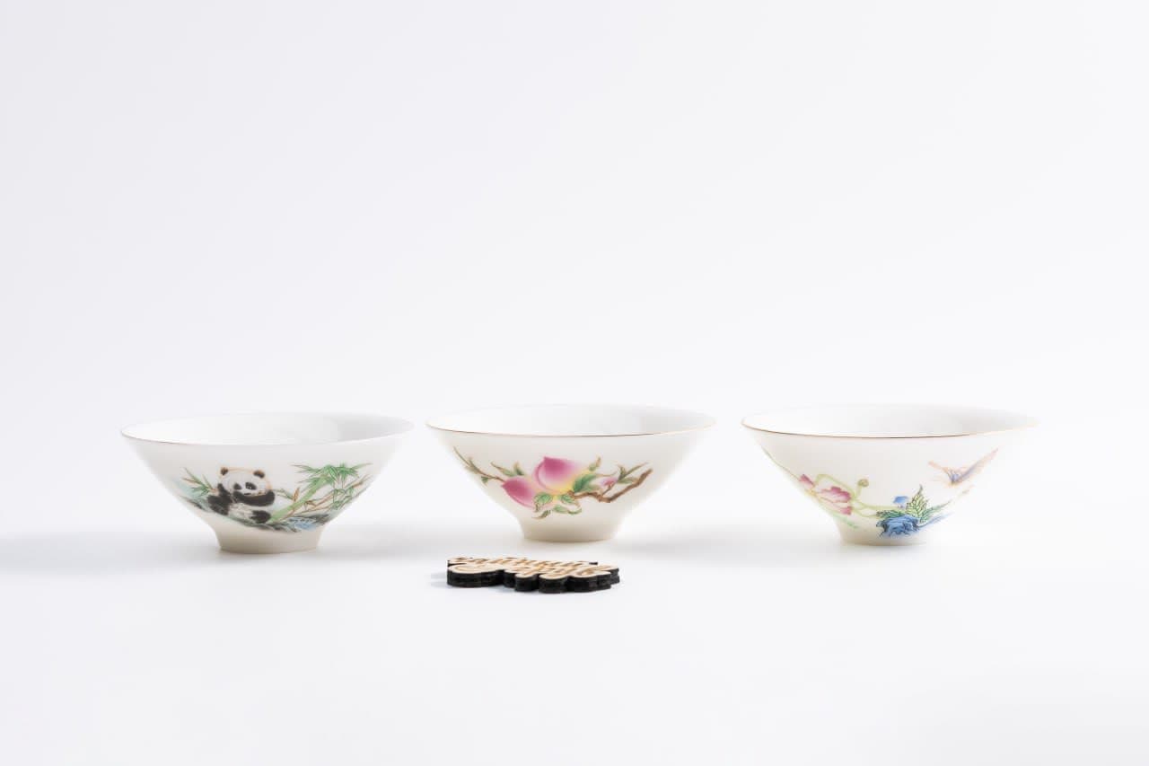 Пиалы с Пандами, Персиками и Цветами